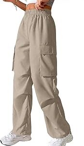 Cotton Solid Side Pockets Parachute Cargo Baggy Pant for Women