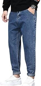 Men's High Waist High Rise Tapered Fit Stretchable Size 32 Denim Dark Blue Carrot Fit Jeans Pant