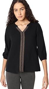 Bishop Sleeves Embroidered Monochrome Cotton Top