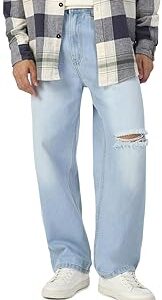 Men's Loose Baggy Fit Washed Distressed/Torn Jeans Non-Stretchable