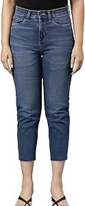 Women Solid Denim Mid Rise Stretchable Cropped Jeans
