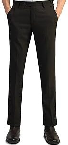 Men's Brown Textured Mid Rise Polyester Button Tapered Fit Flat Front Slant Pocket Trousers