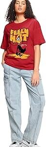 Official Looney Tunes Merchandise Daffy Duck Women's 100% Cotton Graphic Print Oversized Fit Round Neck T-Shirt