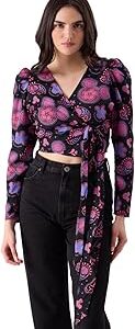 Mickey Mouse: Paisley Pattern Womens Cropped Fit Graphic Printed Half Sleeve Cotton Black Women Cropped Tops