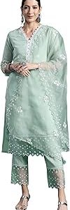 Women's Embroidered Silk Blend Straight Kurta Pant With Dupatta Set (Kh9Lv7982)