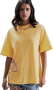 Lilo & Stitch: Out of This World! Womens and Girls Oversized fit Graphic Printed Half Cotton Yellow Women Oversized T-Shirts (220353) Oversized T Shirts for Women Baggy