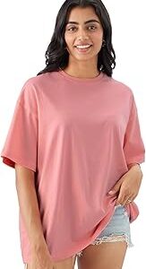 Solids: Women and Girls Short Sleeve Round Neck Cotton Oversized T-Shirts