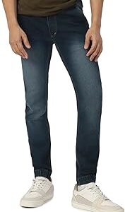 Men's Ice Blue Slim Fit Washed Jogger Jeans Stretchable