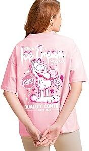 Official Garfield Merchandise Women's 100% Cotton Graphic Print Oversized Fit Round Neck T-Shirt