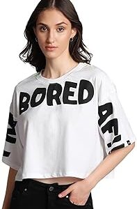 Women's Typography Oversized Fit Half Sleeve Round Neck Cotton Short Top