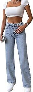 Fashion Light Blue High Waist Straight Fit Jeans for Women Stretchable Wide Leg Denim Jeans (WJ1-S19-$)