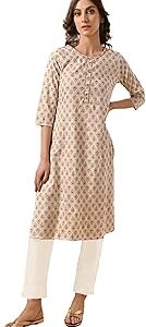Off White Rayon Printed Straight Kurta with Pant | Kurta Set for Women
