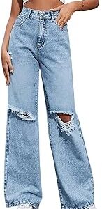 Denim Wid Leg Funkey Jeans for Women & Girl | 2 Cut Bottom Wear Pants | High Waist | Regular Fit | Ankle Length | Non Stretchable | Perfect for Formal & Casual Outfits (Light Blue)