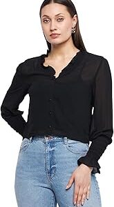 Ruched Black Poet Sleeve Top