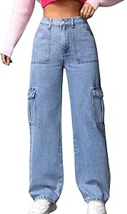 Women Flap Pocket High Waist Six Pocket Cargo Jeans | Regular Fit Jeans for Women | Jeans Pant for Women