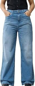 Women's 100% Cotton Solid Wide Leg Jeans|Wide Leg Jeans – Oversized Fit | Full Length | Relaxed Denim