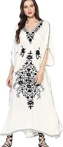 Kashmiri White Kaftan with Black Embroidery