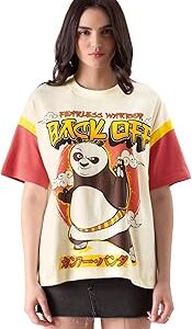 Kung Fu Panda: Back Off Womens Oversized Fit Graphic Printed Half Sleeve Cotton Multicolored Women Oversized T-Shirts