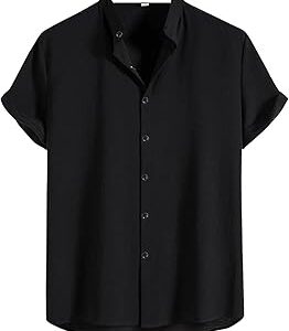 Men's Regular Fit Polycotton Casual Chinese Collar Half Sleeve Solid Color Shirt