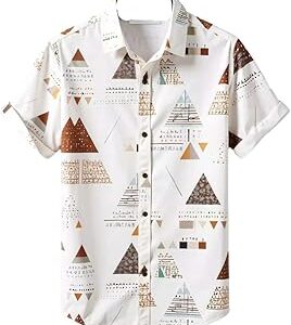 Men,s White Pyramid Printed Designer Men's Half Sleeves Printed Shirt