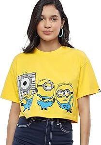 Official Minions: Stay Weird, Stay Happy Women Oversized Cropped T-Shirts