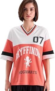 Official Harry Potter: House GryffindorWomen Oversized T-Shirts Oversized T Shirts for Women T-Shirt Girls Cotton Casual Half Sleeves Baggy Loose Fit Drop Shoulder Round Neck Back