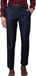 Men Smart Fit Structure Pattern Poly Viscose Blend Pleatless Formal Trouser