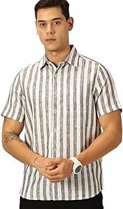Men's | Stripes | Half Sleeve | Slim Fit | Linen Blend | Spread Collar | Casual Shirt