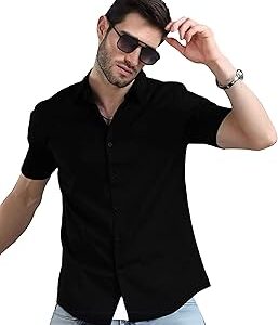 Men's Cotton Blend Solid Half Sleeve Slim Fit Shirt For Men