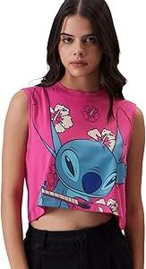 Official Lilo and Stitch: The Musicians Womens and Girls Regular fit Graphic Printed Sleeveless Cotton Pink Color Women Tank Tops (218826)