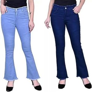 NEW Bell Botton JEANS for WOMEN Wide Leg Flap Pocket ice blue/Navy -34