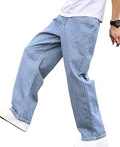 Men's Light Blue Relaxed Fit Jeans | Soft Cotton Blend Regular Length Denim | Casual Street Style Mid-Rise Jeans for Men