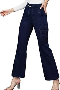 Women's Wide Leg High Rise Clean Look Regular Stretchable Cargo Denim Jeans