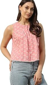 Women's Baby Floral Cotton Regular Fit Top With Lace Detail