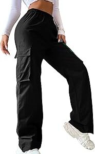 Women's & Girls' Solid High Waist with Pockets Cargo Pants