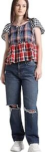 Checked Tie-Up Neck Flutter Sleeves Gathered Pure Cotton Peplum Top