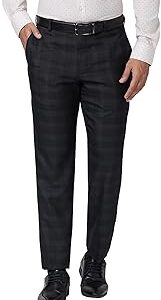 Men's Polyester Blend Checks Pattern Smart Fit Flat Front Formal Trouser