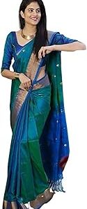Women's Kanjivaram Woven Soft Silk Saree With Blouse Piece