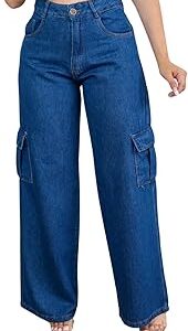 Women Cargo Flap Pocket Baggy Jeans | Regular Fit Jeans for Women | Jeans Pant for Women