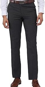 Men Regular Fit Stripe Pattern Poly Viscose Blend Flat Front Formal Trouser
