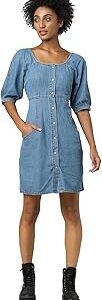 Blue Denim Button Down A Line Dress
