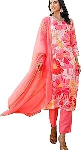 Women's Rayon Blend Floral Straight Printed Kurta Pant With Dupatta | kurta sets for woman