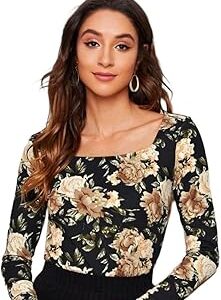 Women's Full Sleeve Square Neck Printed Fitted Tee -23" Inches (Sania-Top)