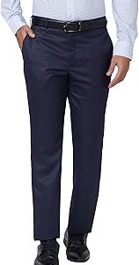 Men's Polyester Blend Structure Pattern Smart Fit Flat Front Formal Trouser