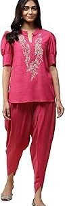 Magenta Embroidered Top With Dhoti Pants