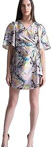 Floral Printed V-Neck Flared Sleeves Gathers Wrap Dress