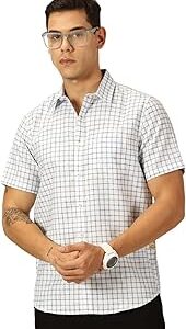 Men's | Checks | Half Sleeve | Slim Fit | Linen Blend | Spread Collar | Casual Shirt