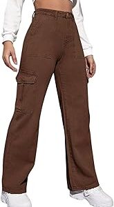 Denim Six Pocket Cargo Jeans for Women & Girl | Six Pocket Bottom Wear Pants | High Waist, Regular Fit, Ankle Length | Non Stretchable | Perfect for Formal & Casual Occasion (Brown)