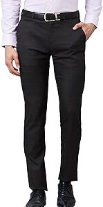 Men's Mid Rise Poly Viscose Blend Solid Pattern Slim Fit Flat Front Formal Trouser