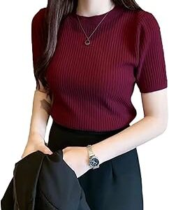 PUERY Plain Round Neck Rib Knit Regular Top for Women